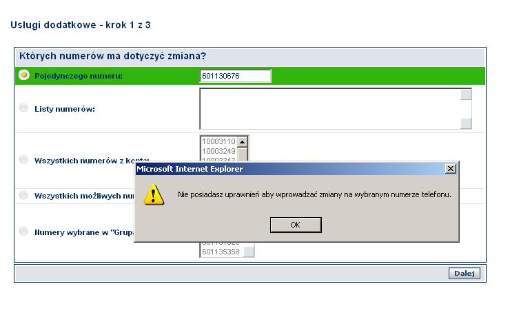 Komunikat o bdnie wprowadzonym numerze